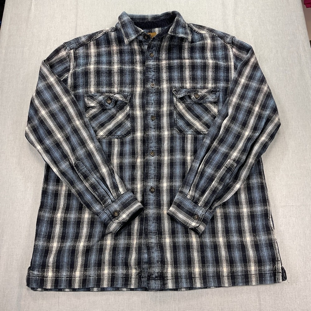St John's Bay Thick 100% Cotton Button Down Blue Black and White Size L-Tall